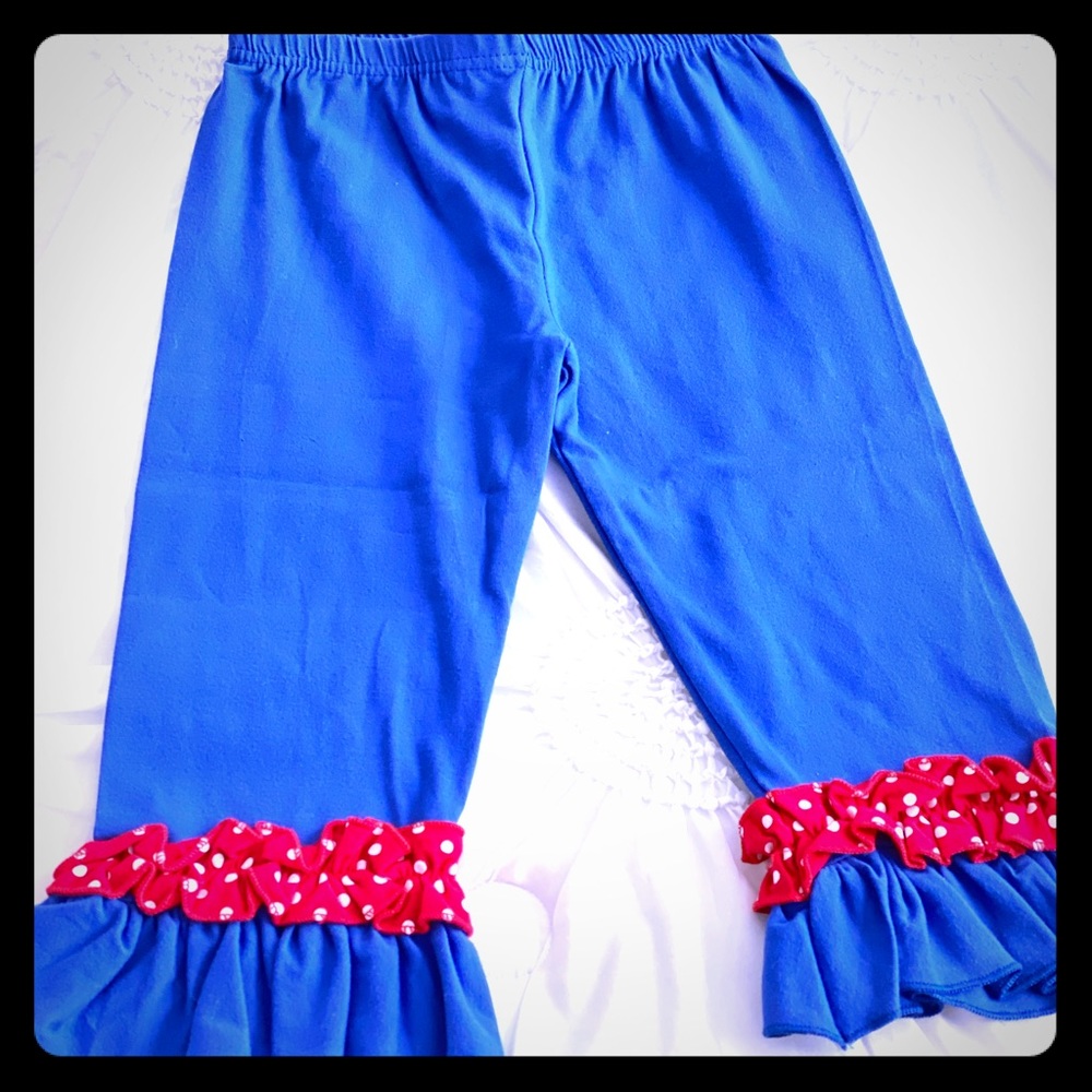 Blue Capri Leggings w red & white Polkadots
